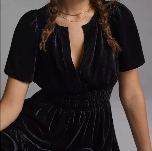 Maeve By Anthropologie Somerset Black Velvet Short Sleeve Mini Dress Size 3X - Picture 2 of 15